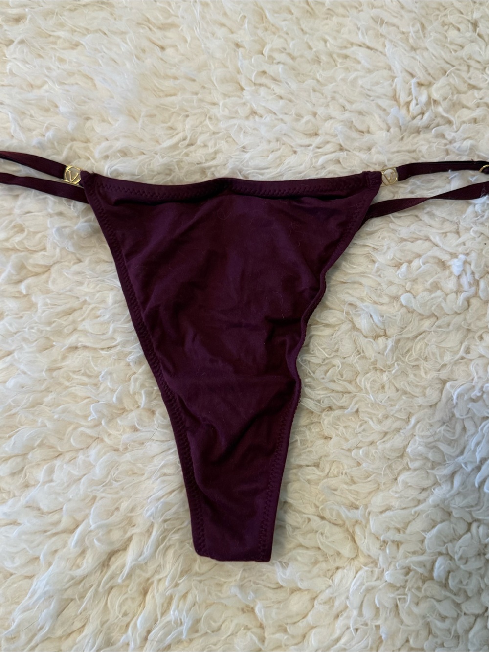 Victoria's Secret V-String Panty Burgundy Satin Adjustable Strap Size Large NWT
